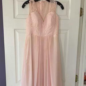 Long light pink formal bridesmaid, wedding, or prom dress. Fits like a size 6-8.